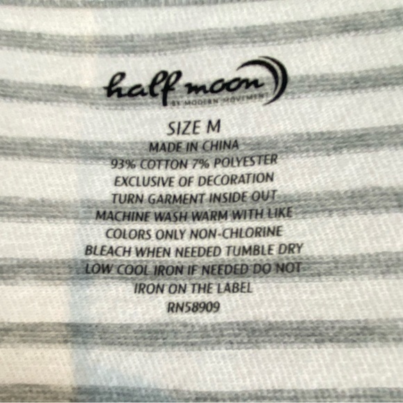 HALF MOON Women size M striped gray white front pockets short sleeve knit dress - Picture 6 of 6